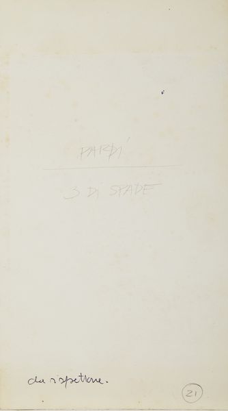 PARDI GIANFRANCO (n. 1933) : TRE DI SPADE  - Asta Asta 468 | ARTE MODERNA E CONTEMPORANEA Online - Associazione Nazionale - Case d'Asta italiane