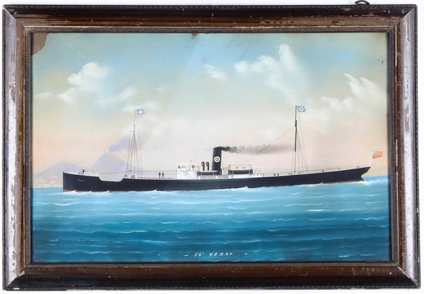 Pittore del XIX-XX secolo Ritratto della S.S. Verax in navigazione davanti al golfo di Napoli  - Asta Arte Marinara - Associazione Nazionale - Case d'Asta italiane