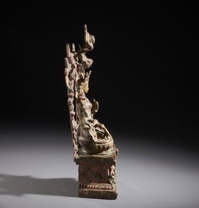 Arte Himalayana : Fusione in bronzo raffigurante la divinit� Tara. Seduta su di un fiore di loto � contornata da ricco baldacchino finemente lavorato.Nepal XX sec  - Asta Asta 470 | ARTE ORIENTALE Online - Associazione Nazionale - Case d'Asta italiane