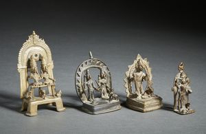 Arte Indiana - Gruppo di 4 altari in bronzo raffigurati divinit�India  popolare, XIX secolo