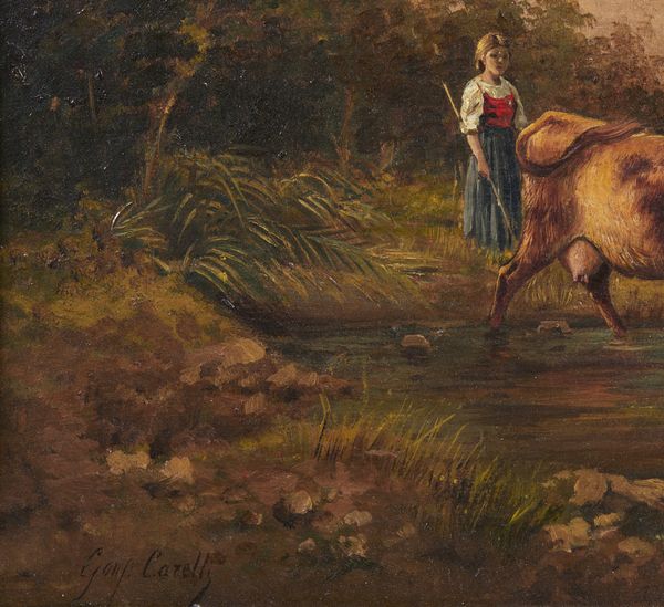 CARELLI GONSALVO (1818 - 1900) : Campagna con pastorella e armenti  - Asta Asta 469 | ARTE ANTICA E DEL XIX SECOLO Online - Associazione Nazionale - Case d'Asta italiane