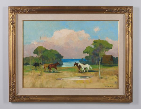 NATALI RENATO (1864 - 1947) : Cavalli al pascolo (Maremma)  - Asta Asta 469 | ARTE ANTICA E DEL XIX SECOLO Online - Associazione Nazionale - Case d'Asta italiane