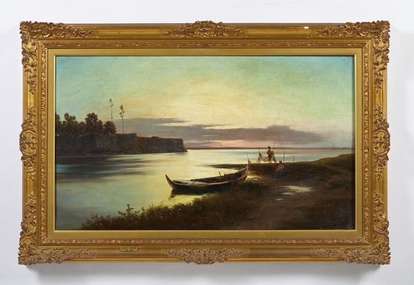 VERTUNNI ARTURO (1860 - 1910) : Attribuito a. Lago al tramonto con pescatori  - Asta Asta 469 | ARTE ANTICA E DEL XIX SECOLO Online - Associazione Nazionale - Case d'Asta italiane