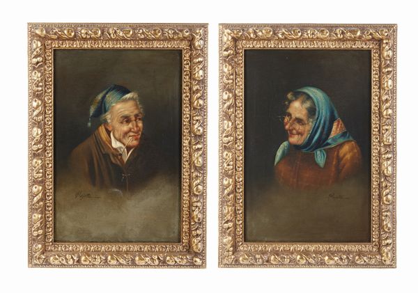 PAJETTA GUIDO PAOLO (1898 - 1987) : Attribuito a. Coppia di dipinti raffiguranti ritratto di anziano e ritratto di anziana  - Asta Asta 469 | ARTE ANTICA E DEL XIX SECOLO Online - Associazione Nazionale - Case d'Asta italiane