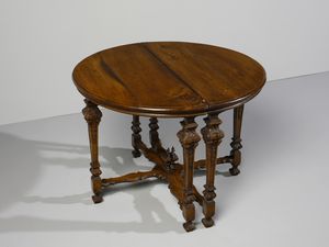 MANIFATTURA DEL XIX SECOLO : Coppia di consolle a mezzaluna con piano lastronato e gambe intagliate in foggia di colonne riunite da traverse  - Asta Asta 469 | ARTE ANTICA E DEL XIX SECOLO Online - Associazione Nazionale - Case d'Asta italiane