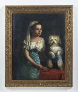 ARTISTA DEL XIX SECOLO : Ritratto di popolana con cagnolino  - Asta Asta 469 | ARTE ANTICA E DEL XIX SECOLO Online - Associazione Nazionale - Case d'Asta italiane