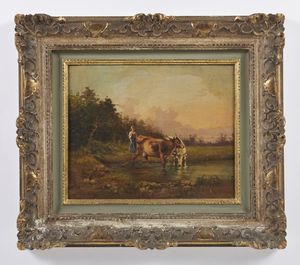 CARELLI GONSALVO (1818 - 1900) : Campagna con pastorella e armenti  - Asta Asta 469 | ARTE ANTICA E DEL XIX SECOLO Online - Associazione Nazionale - Case d'Asta italiane