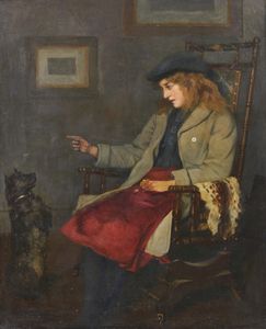 HUTCHESON WALTER (1869 - 1910) - Ragazza che addestra il suo cane