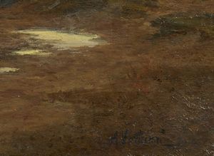 VERTUNNI ARTURO (1860 - 1910) : Attribuito a. Lago al tramonto con pescatori  - Asta Asta 469 | ARTE ANTICA E DEL XIX SECOLO Online - Associazione Nazionale - Case d'Asta italiane