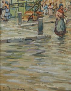 BRANCACCIO CARLO (1861 - 1920) : Attribuito a. Piazza Mercato, Napoli  - Asta Asta 469 | ARTE ANTICA E DEL XIX SECOLO Online - Associazione Nazionale - Case d'Asta italiane