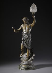 PICAULT EMILE LOUIS (1833 - 1915) : Da un modello di.  Grande scultura raffigurante 'Le Gnie du Travail' adattato a lampada  - Asta Asta 469 | ARTE ANTICA E DEL XIX SECOLO Online - Associazione Nazionale - Case d'Asta italiane