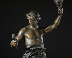 PICAULT EMILE LOUIS (1833 - 1915) : Da un modello di.  Grande scultura raffigurante 'Le Gnie du Travail' adattato a lampada  - Asta Asta 469 | ARTE ANTICA E DEL XIX SECOLO Online - Associazione Nazionale - Case d'Asta italiane