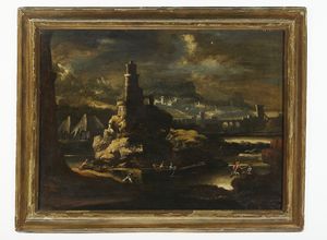 ARTISTA GENOVESE DEL XVII SECOLO : Notturno con pescatori  - Asta Asta 469 | ARTE ANTICA E DEL XIX SECOLO Online - Associazione Nazionale - Case d'Asta italiane