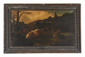 PHILIPP PETER ROOS DETTO ROSA DA TIVOLI  (1657 - 1706) : Cerchia di. Coppia di paesaggi con armenti  - Asta Asta 469 | ARTE ANTICA E DEL XIX SECOLO Online - Associazione Nazionale - Case d'Asta italiane