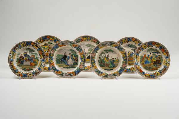 Sette piatti.<BR>Francia, Creil Montereau, XIX secolo.  - Asta Ceramiche e vetri - Associazione Nazionale - Case d'Asta italiane