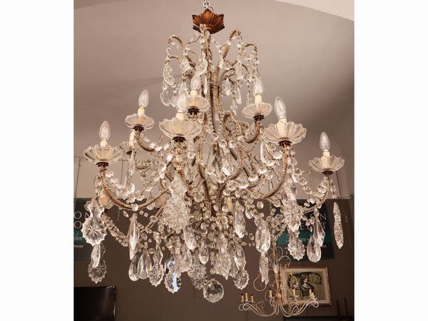 Lampadario a paniere in metallo dorato e vetro  - Asta Dballage. Occasioni in asta - Associazione Nazionale - Case d'Asta italiane