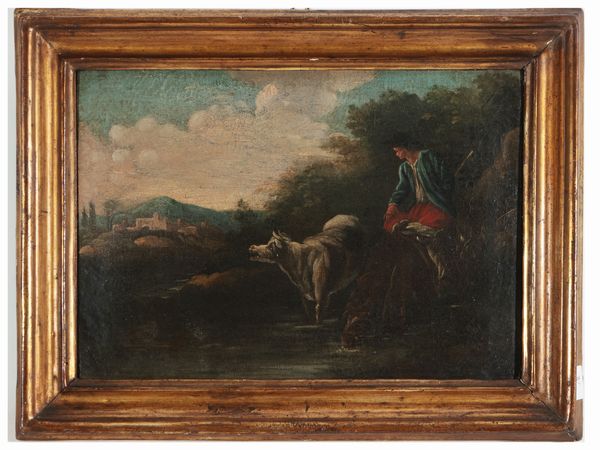 Scuola veneta del XIX secolo : Scene campestri  - Asta Dballage. Occasioni in asta - Associazione Nazionale - Case d'Asta italiane