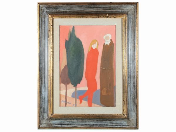 Ernesto Mussi : Figure e cipressi 1972  - Asta Dballage. Occasioni in asta - Associazione Nazionale - Case d'Asta italiane