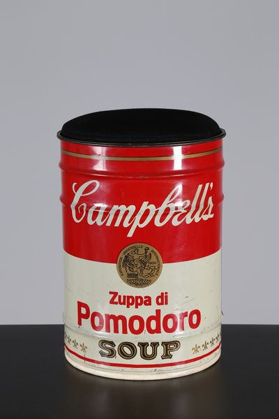 SIMON GAVINA : Bidone Campbell soap in latta verniciata, omaggio a Andy Warhol, anni '70.  - Asta ASTA 247 DESIGN - Associazione Nazionale - Case d'Asta italiane