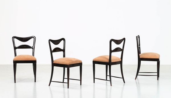 OSVALDO BORSANI : Quattro sedie in legno e tessuto, anni 50  - Asta ASTA 247 DESIGN - Associazione Nazionale - Case d'Asta italiane