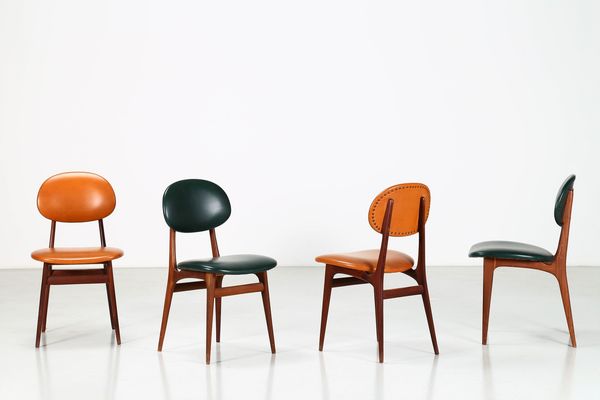 CARLO HAUNER : Quattro sedie in legno e sky, anni 60  - Asta ASTA 247 DESIGN - Associazione Nazionale - Case d'Asta italiane