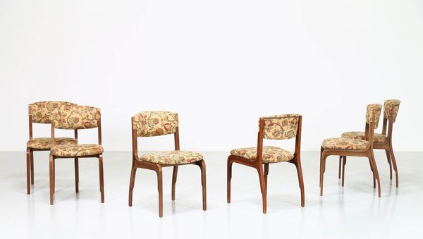 GIANFRANCO FRATTINI : Sei sedie in legno e tessuto originale, per Cantieri Carugati 1962  - Asta ASTA 247 DESIGN - Associazione Nazionale - Case d'Asta italiane