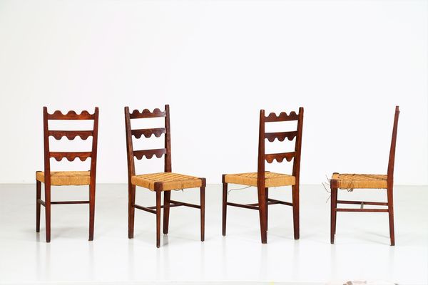 PAOLO BUFFA : Quattro sedie in legno e paglia, anni 50  - Asta ASTA 247 DESIGN - Associazione Nazionale - Case d'Asta italiane
