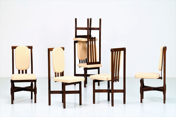 LEONARDO FIORI : Sei sedie in legno e tessuto originale per ISA Bergamo, anni 60  - Asta ASTA 247 DESIGN - Associazione Nazionale - Case d'Asta italiane