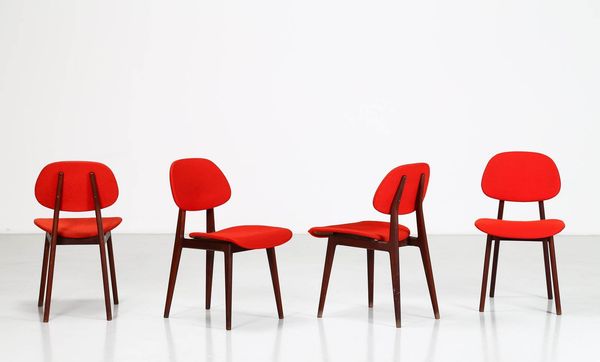 CARLO HAUNER : Quattro sedie in teak e tessuto, per Forma anni 60  - Asta ASTA 247 DESIGN - Associazione Nazionale - Case d'Asta italiane