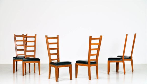 PAOLO BUFFA : Sei sedie in rovere e sky originale, anni 50  - Asta ASTA 247 DESIGN - Associazione Nazionale - Case d'Asta italiane