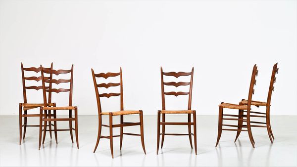 MANIFATTURA ITALIANA : Sei sedie in legno e canna d'india, anni 40  - Asta ASTA 247 DESIGN - Associazione Nazionale - Case d'Asta italiane