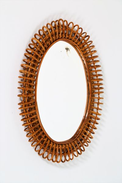 BONACINA 1889 : Specchio da parete in midollino, anni 50  - Asta ASTA 247 DESIGN - Associazione Nazionale - Case d'Asta italiane