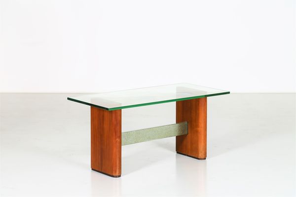 MELCHIORRE BEGA : Tavolino in legno e cristallo, anni 60  - Asta ASTA 247 DESIGN - Associazione Nazionale - Case d'Asta italiane
