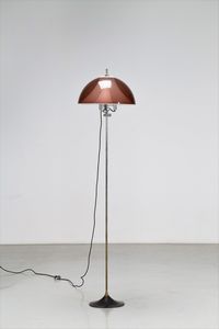 GINO SARFATTI - Attrib. Lampada da terra in metallo cromato, laccato e perspex, per Arteluce anni 60