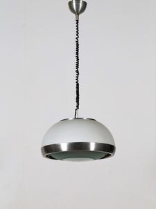 MANIFATTURA ITALIANA - Lampada a sospensione in metallo e vetro opalino