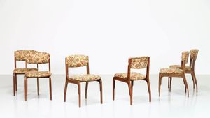 GIANFRANCO FRATTINI - Sei sedie in legno e tessuto originale, per Cantieri Carugati 1962