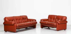 AFRA & TOBIA SCARPA - Due divani in legno e pelle, mod. Coronado per B&B Italia