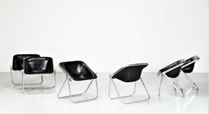 GIANCARLO PIRETTI - Sei sedie in metallo cromato e pelle,  mod. Plona prod. Anonima Castelli anni 60