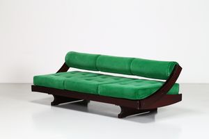 GIANNI SONGIA - Divano reclinabile in legno impiallacciato e tessuto, mod. 6S 195, per  Sormani 1965