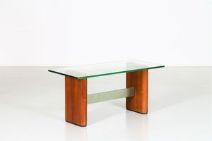 MELCHIORRE BEGA - Tavolino in legno e cristallo, anni 60