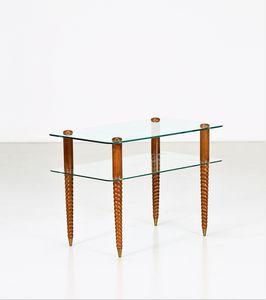 GIOVANNI PESTALOZZA - Attrib. Tavolino con ripiani in legno vetro e dattagli in ottone, anni 40