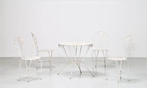 CASA E GIARDINO - Set da giardino, tavolo e quattro sedie in metallo verniciato, anni 40