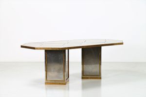 ROMEO REGA - Tavolo in metallo cromato, ottone e vetro specchiato, anni 60