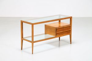 Anonimo - Consolle in legno di frassino e piano in cristallo, anni 50