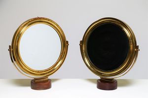 SERGIO MAZZA - Coppia di specchi da tavolo in ottone e legno, per Artemide anni 50