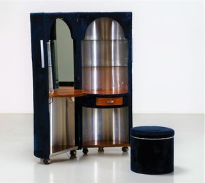 Anonimo - Toilette con illuminazione interna rivestita in pelliccia sintetica, legno alluminio e vetro, anni 70