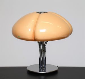 GAE AULENTI - Lampada da tavolo in metallo cromato e perspex, mod. Quadrifoglio per Harvey Guzzini anni 70