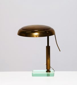 MANIFATTURA ITALIANA - Lampada da tavolo in ottone e cristallo, anni 50