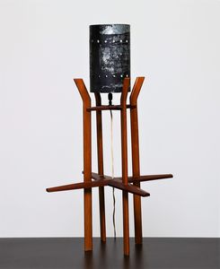 MANIFATTURA FRANCESE - Lampada in legno e alluminio, anni 60