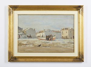 GALANTE  FRANCESCO (1884 - 1972) : Spiaggia con imbarcazione e personaggi  - Asta Asta 472 | ARTE ANTICA E DEL XIX SECOLO Virtuale - Associazione Nazionale - Case d'Asta italiane